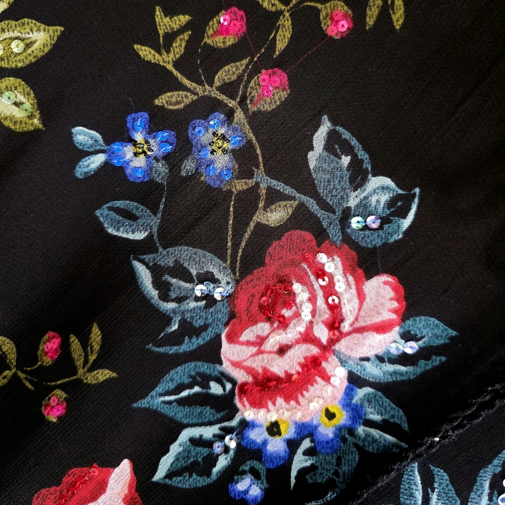 Elegant René Derhy Embellished Hi-Low Floral Evening Blouse Boho Chic - Picture 4 of 10